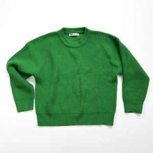 Zara Green Crew Neck Sweater with Ribbed Knit